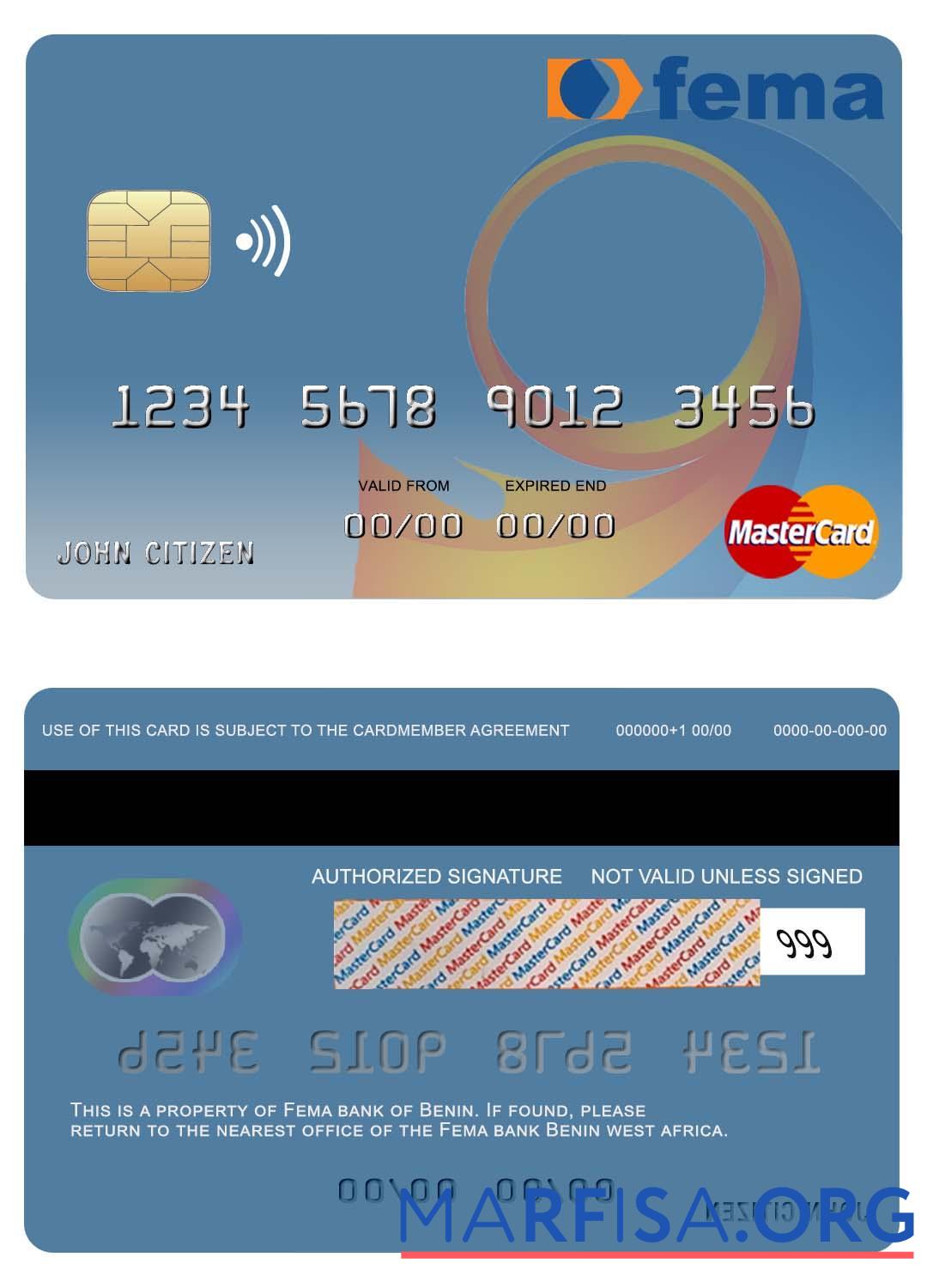 Realistic Benin Fema bank mastercard example